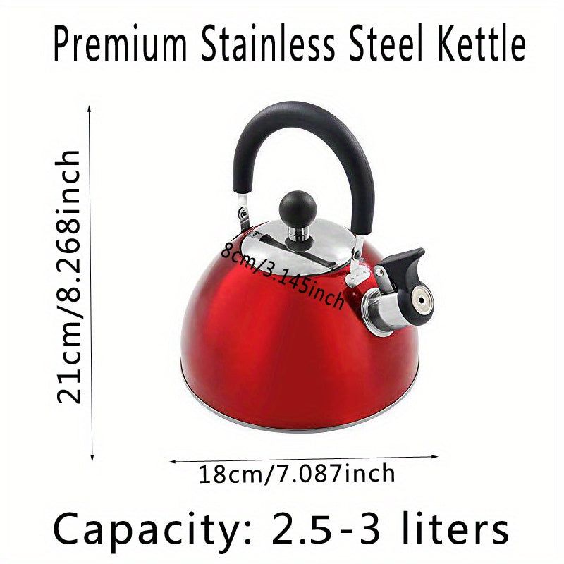 1pc, 2500ml/84.55oz Stainless Steel Tea Kettle with Whistle for Charcoal, Gas, Electric, and Ceramic Stoves - Reusable and Easy to Clean
