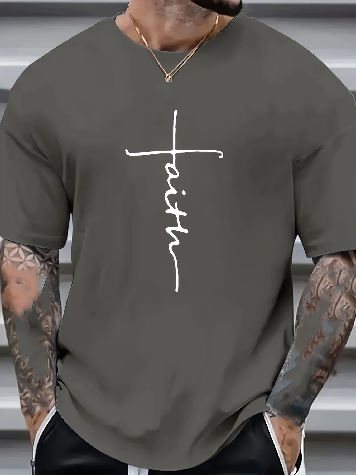 Plus Size Faith & Skull Men's Casual Trendy Graphic Print Comfortable Crew Neck Short Sleeve T-shirts, Summer Oversized Loose Tees, Plus Size Women & Men Clothes Best Seller Gifts