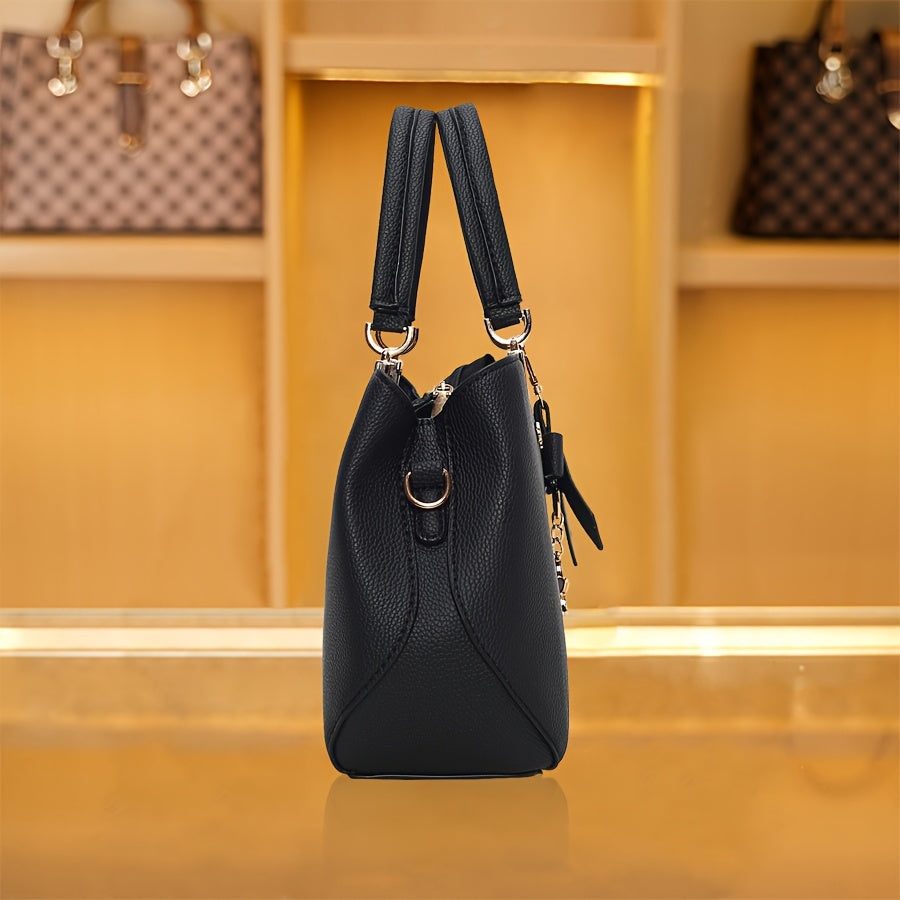 Chic Bow Decor Crossbody Bag for Women - Versatile Top Handle Satchel with Coin Purse, Adjustable Strap, and Zip Closure - Available in Khaki, Dark Pink, Light Blue, Black - Synthetic Material with Acrylic Lining, Cute Handba