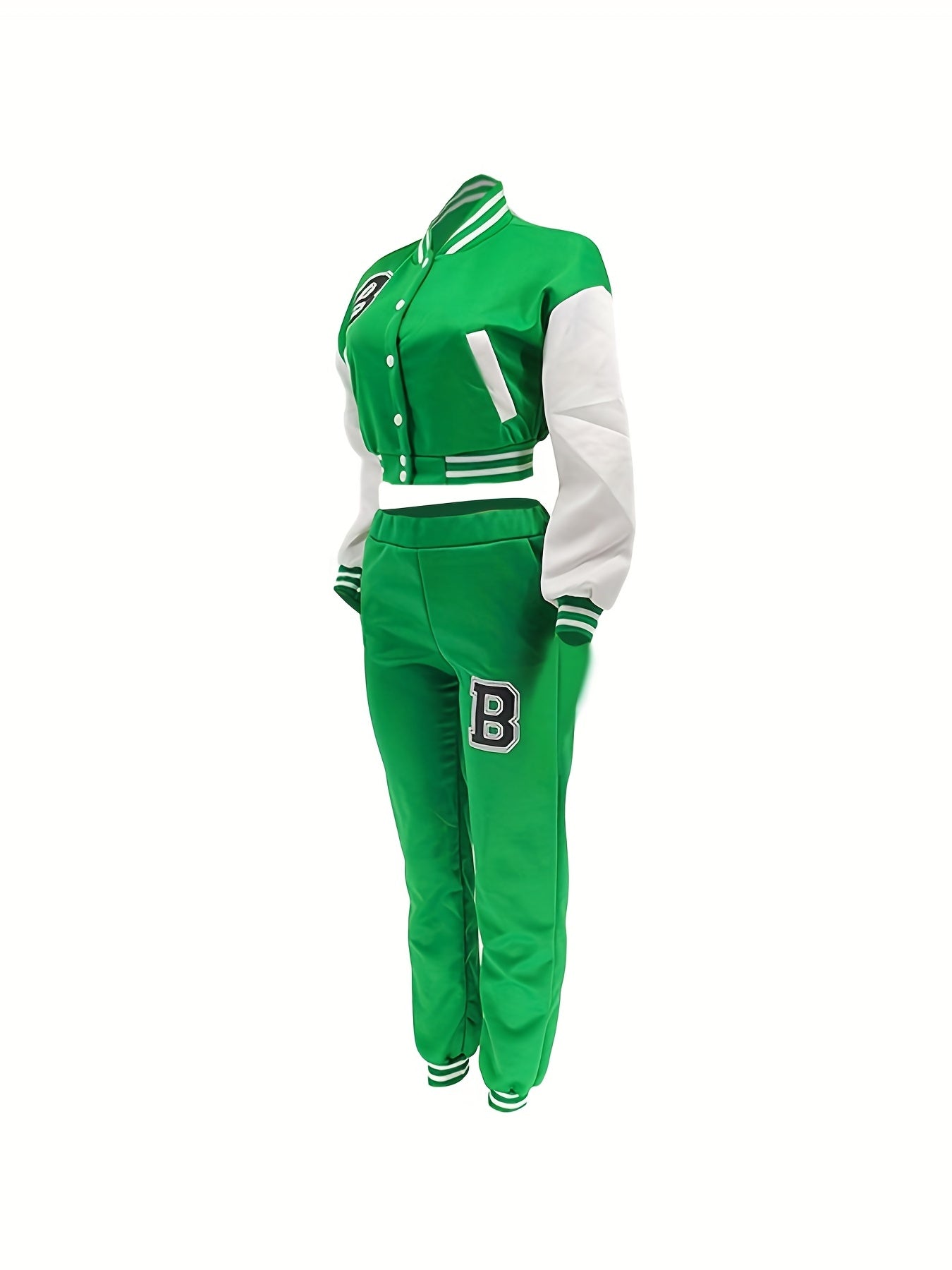 Chic, Women's Casual Letter Print Baseball Jacket and Pants Set - Red and White, Polyester Blend, Machine Washable, Fall/Winter Fashion Ensemble
