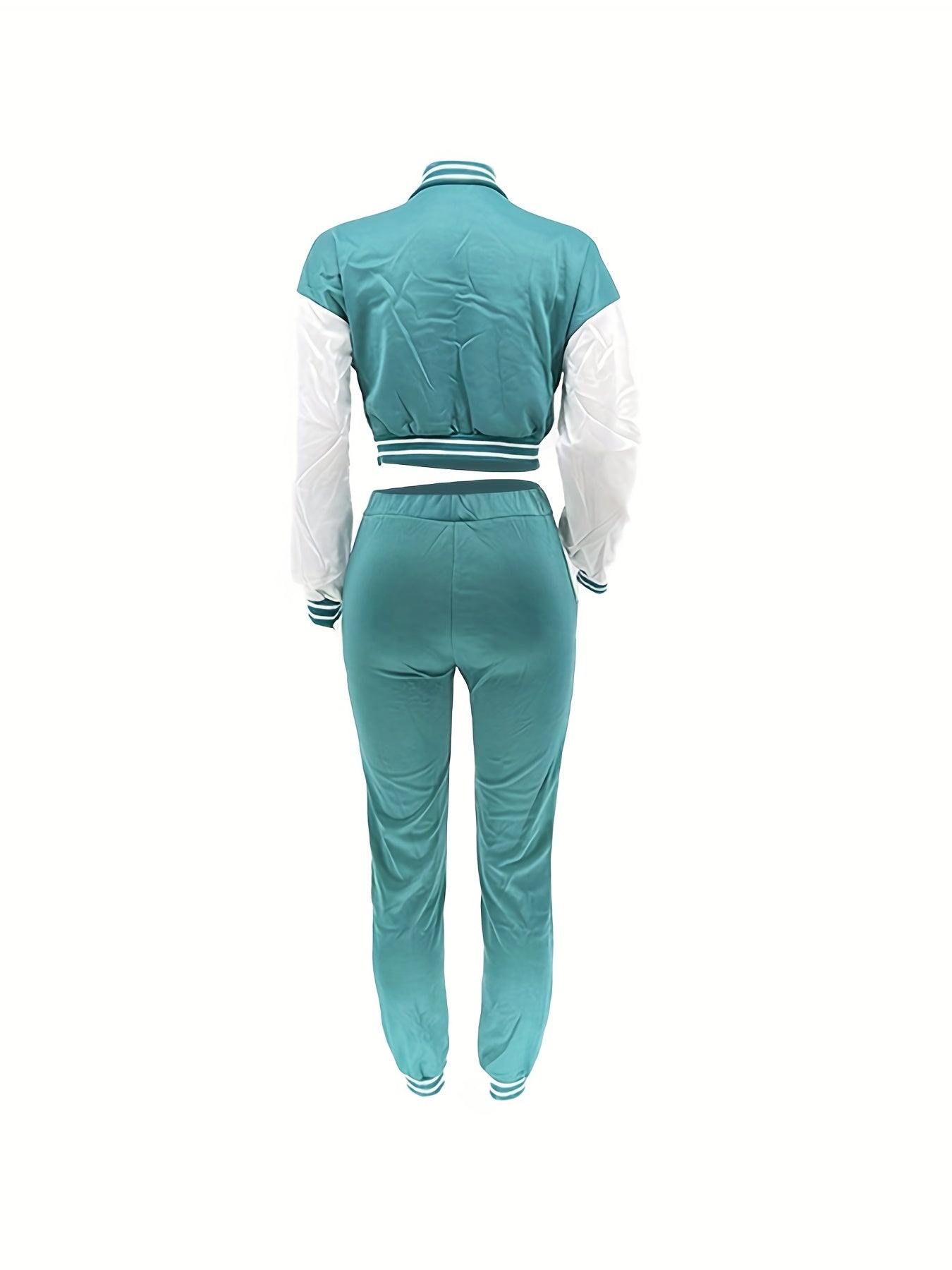 Chic, Women's Casual Letter Print Baseball Jacket and Pants Set - Red and White, Polyester Blend, Machine Washable, Fall/Winter Fashion Ensemble
