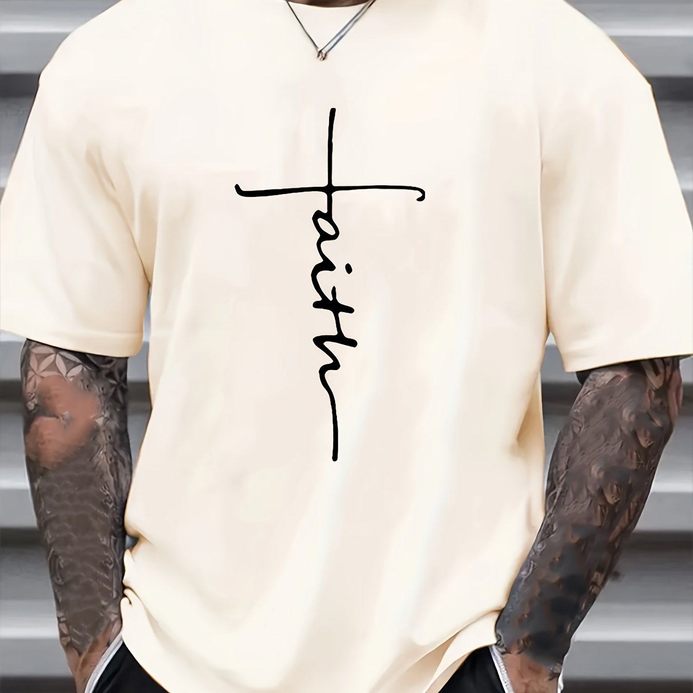 Plus Size Faith & Skull Men's Casual Trendy Graphic Print Comfortable Crew Neck Short Sleeve T-shirts, Summer Oversized Loose Tees, Plus Size Women & Men Clothes Best Seller Gifts