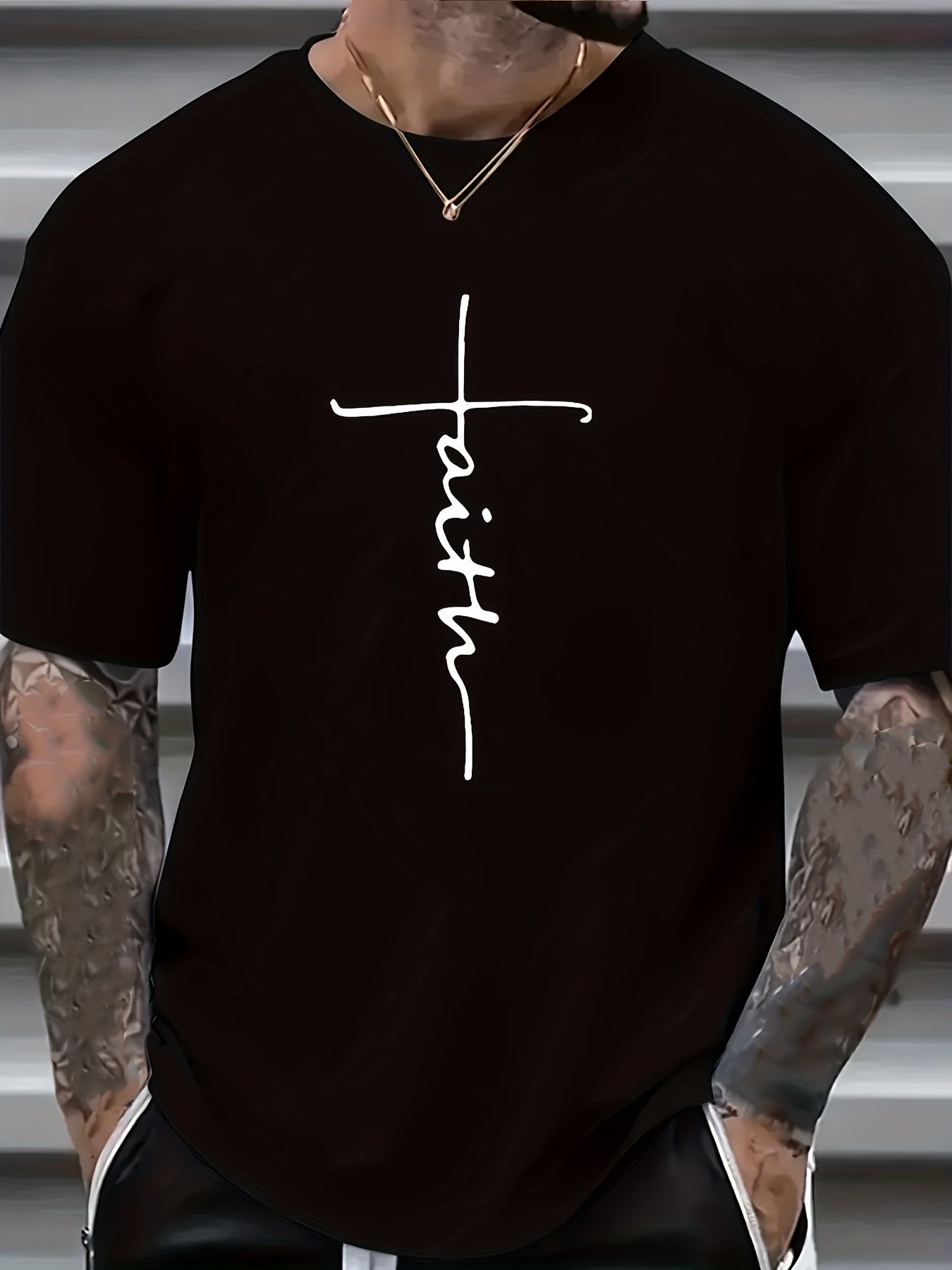Plus Size Faith & Skull Men's Casual Trendy Graphic Print Comfortable Crew Neck Short Sleeve T-shirts, Summer Oversized Loose Tees, Plus Size Women & Men Clothes Best Seller Gifts