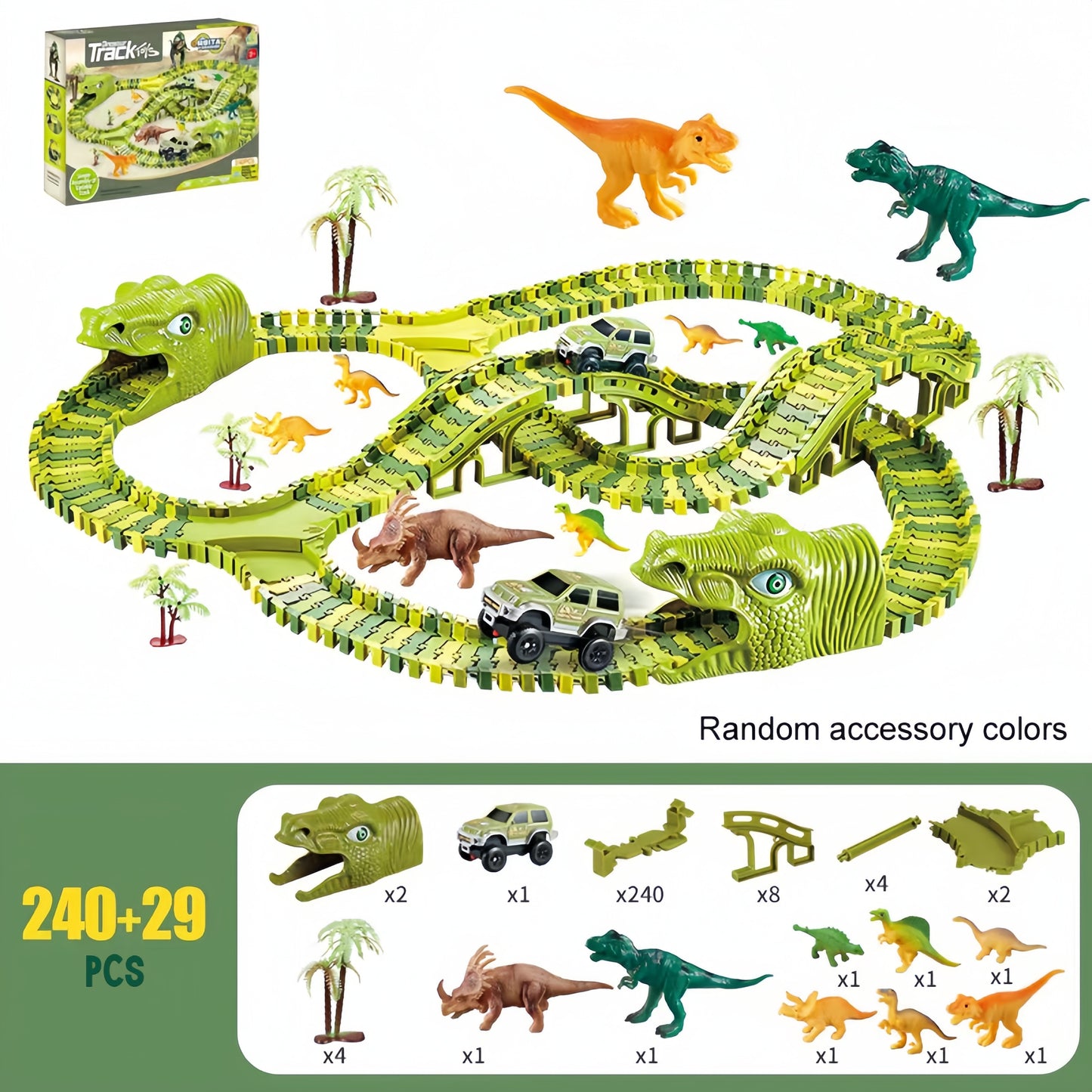 Dinosaur Toys Race Car Track, Create A Dinosaur World Road Race, Flexible Dinosaur Track Toys Set 120/240pcs Christmas Birthday Gifts For Boys Girls Kids Christmas Halloween Thanksgiving Gift Carnival
