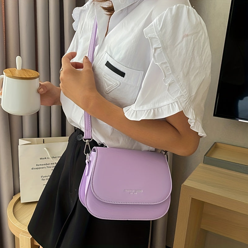 Simple Saddle Bag, Women's Mini Flap Purse, Fashion PU Leather Crossbody Bag