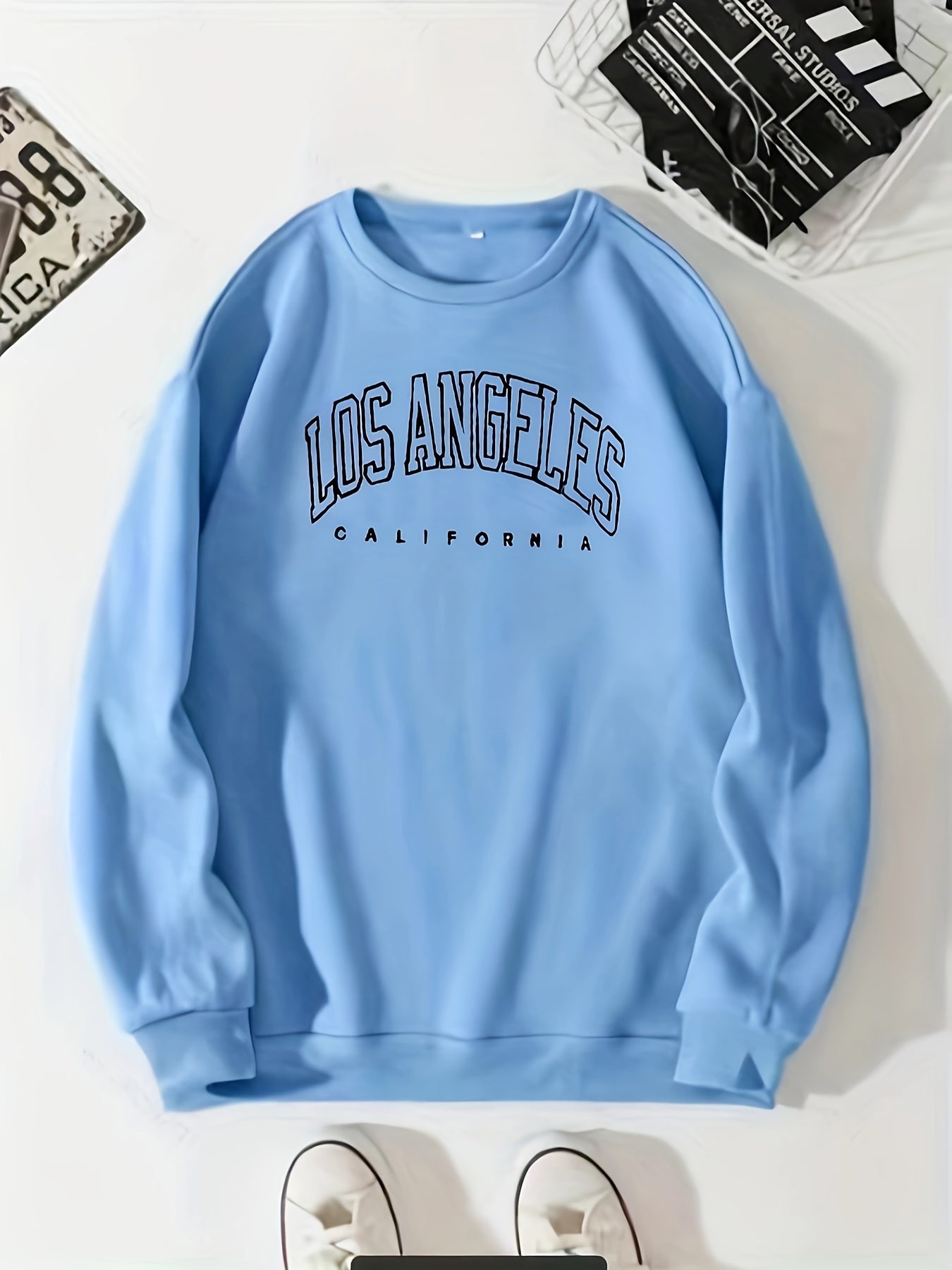 Los Angeles Print Preppy Sweatshirt, Long Sleeve Crew Neck Casual Sweatshirt For Winter & Fall, Women's Clothing