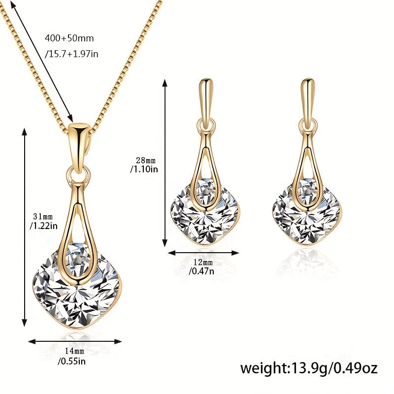 Luxurious Inlaid Square Shape Crystal Jewelry Set - Exquisite Pendant Necklace & Drop Earrings for Women - Perfect Prom Costume Jewelry with Artificial Crystal Accents and Elegant Design