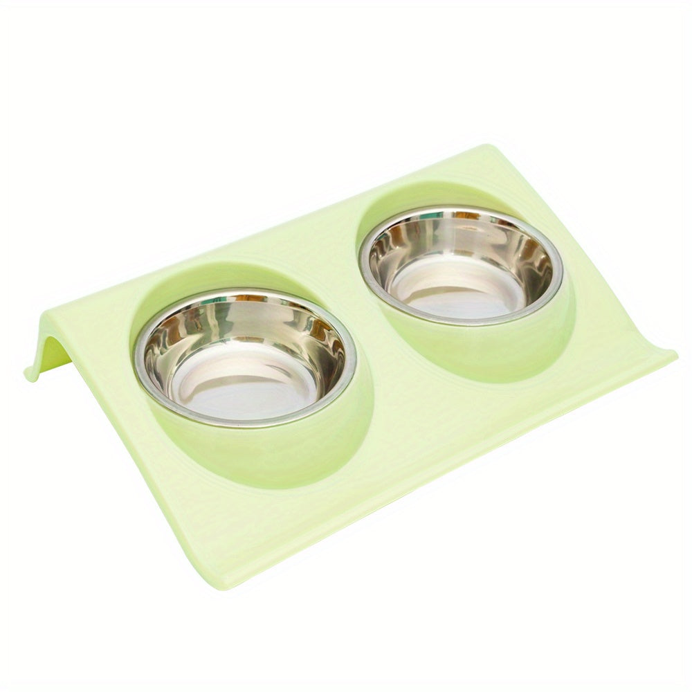Stainless Steel Double Pet Bowl for Dogs and Cats - Non-Slip Base, Easy to Clean, Perfect for Food and Water
