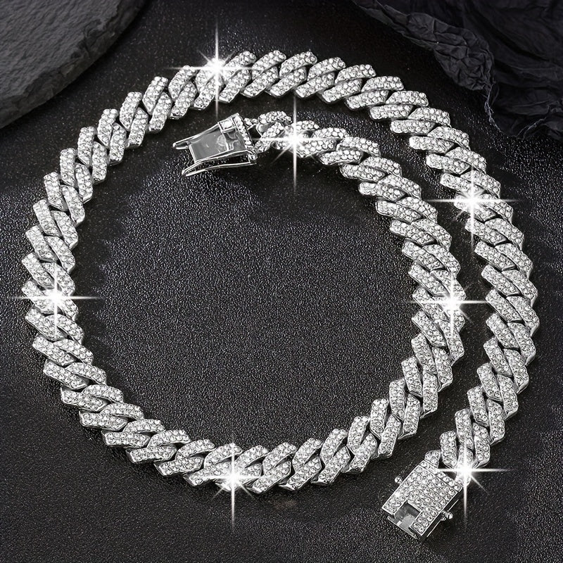 Chunky Iced Out Rhinestone Cuban Link Chain Necklace For Men, father's day gift