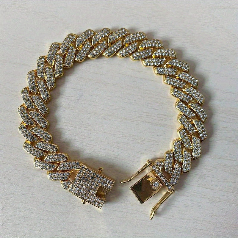 Chunky Iced Out Rhinestone Cuban Link Chain Necklace For Men, father's day gift
