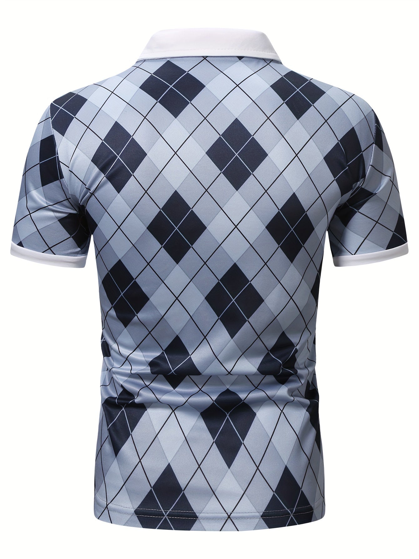 Geometric Pattern Print Men's Casual Short Sleeves Zipper Graphic Shirts, Lapel Collar Tops Pullovers, Men's Clothing For Summer