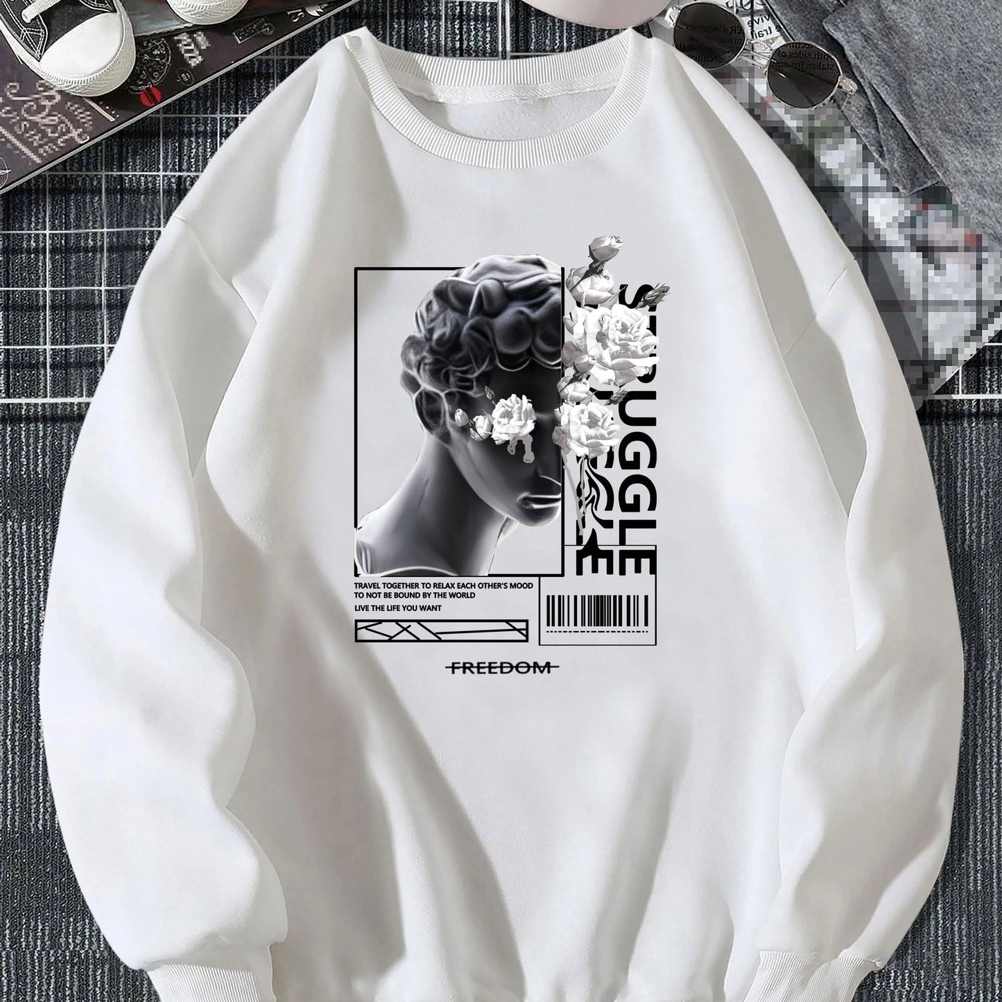 Men And Roses Print, Men's Casual Hoodie, Drawstring Pocket Hoodie