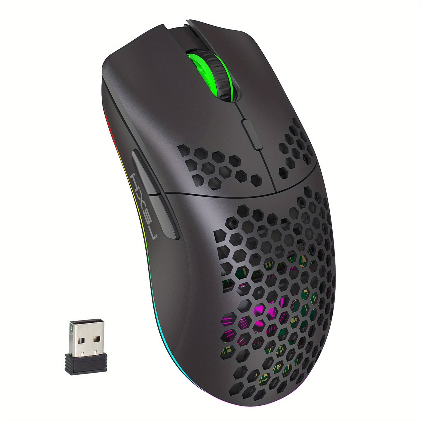[Wireless Gaming] HXSJ 2.4G Wireless Gaming Mouse | Right-Handed | RGB Lighting, Rechargeable, Honeycomb Design | Gaming | Right-Handed Comfort | White