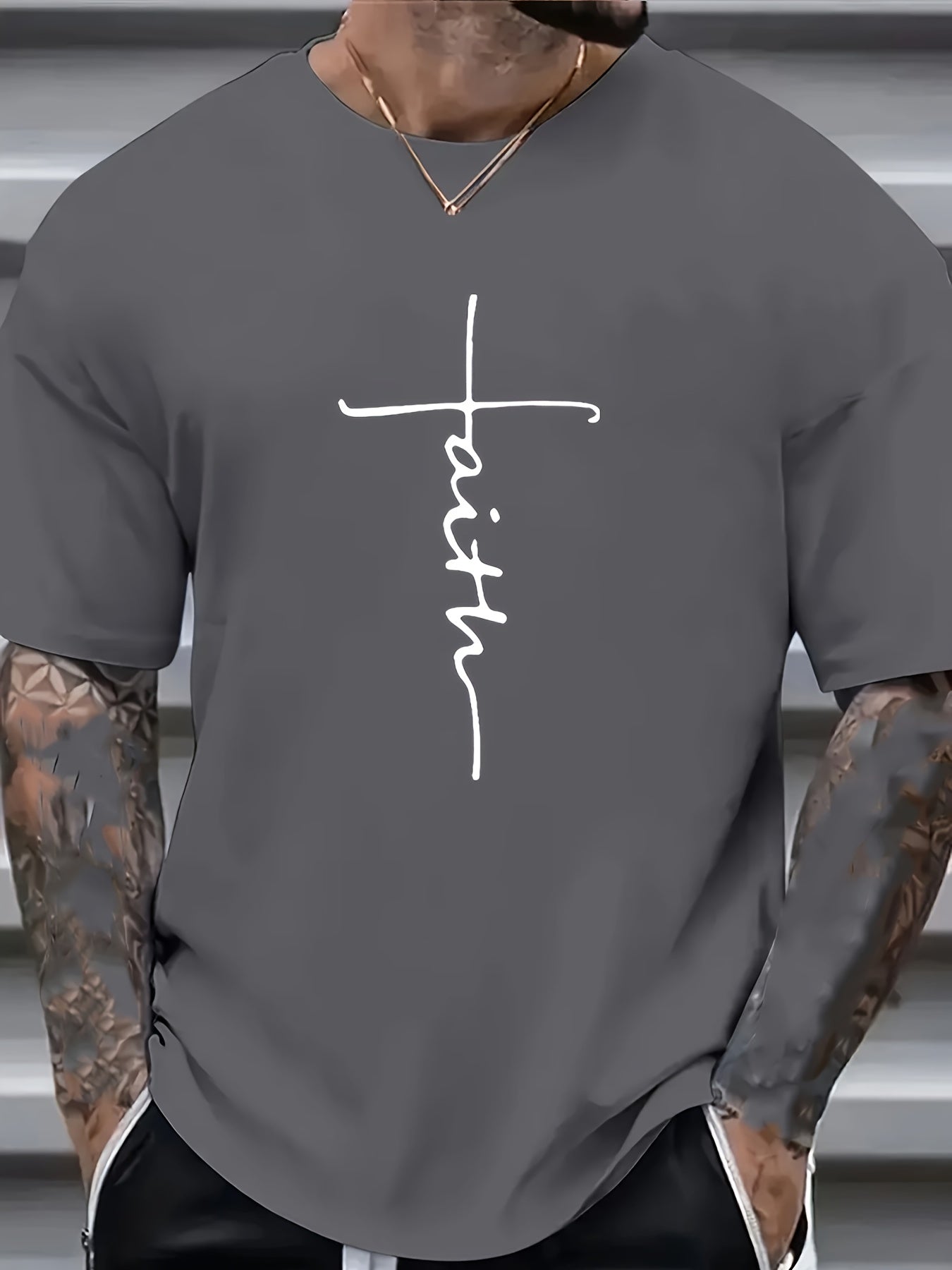 Plus Size Faith & Skull Men's Casual Trendy Graphic Print Comfortable Crew Neck Short Sleeve T-shirts, Summer Oversized Loose Tees, Plus Size Women & Men Clothes Best Seller Gifts