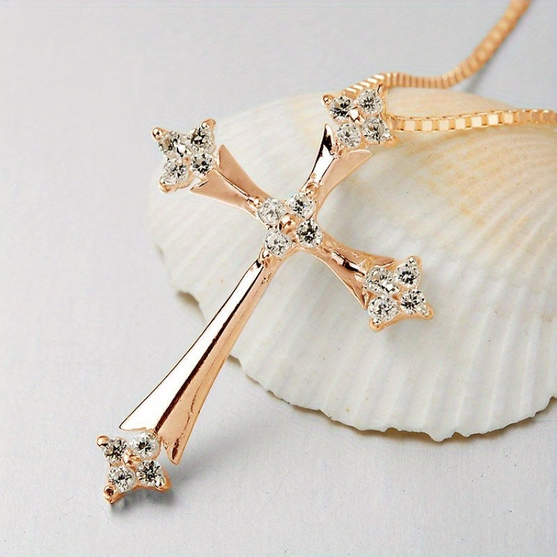 Charm Inlaid White zirconia Cross Pendant Necklace For Women's Party Birthday Fashion Jewelry
