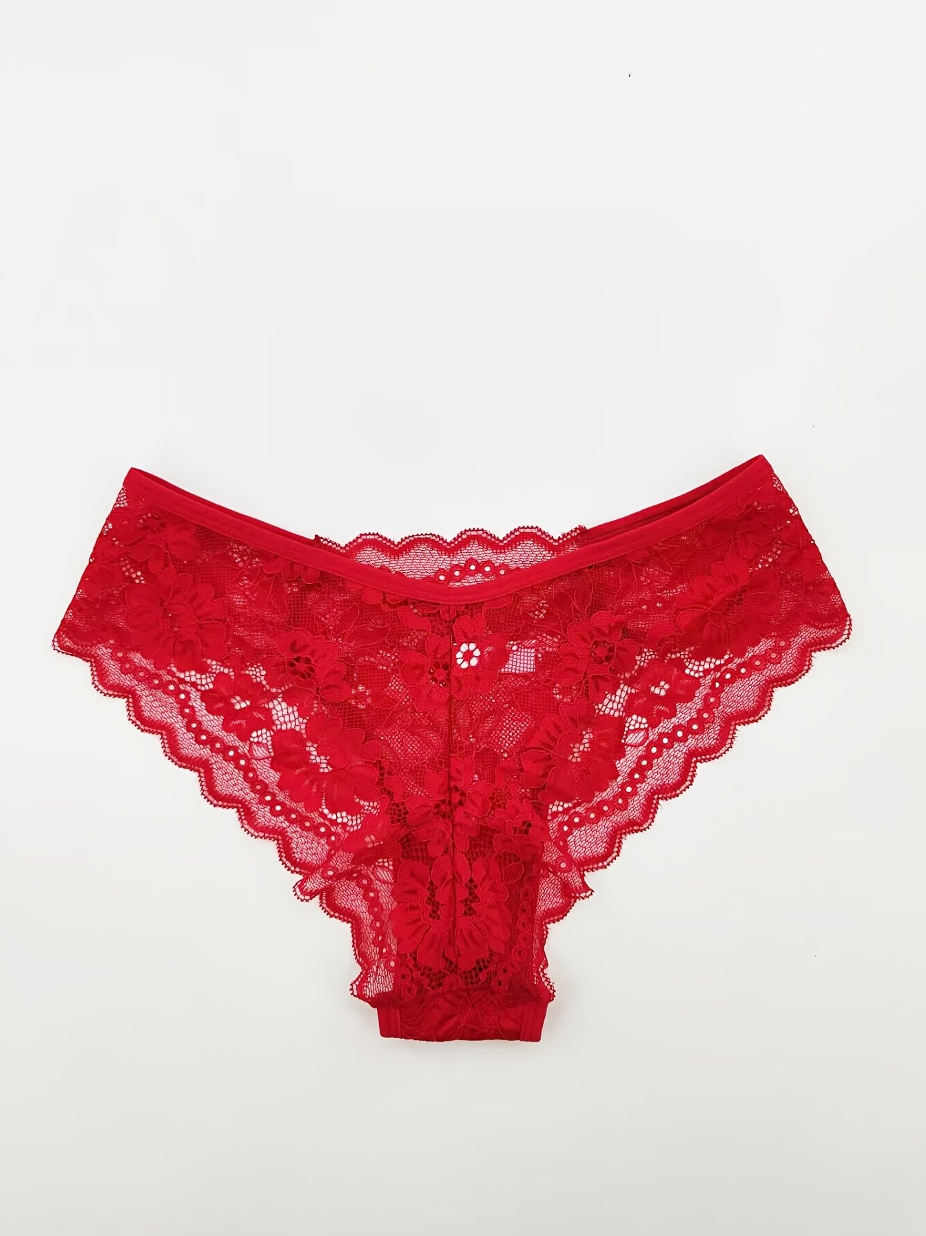 4 Pcs Women's Elegant Sheer Jacquard Lace Bikini Panties, Mid Stretch Low Waist Panties, Women's Lingerie & Underwear