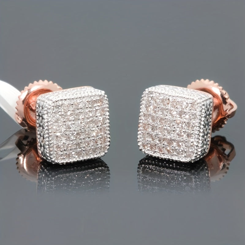 1pair Fashion Men's Stud Earrings Zircon Micro Earrings Hip Hop Stud Earrings Hip Hop Jewelry