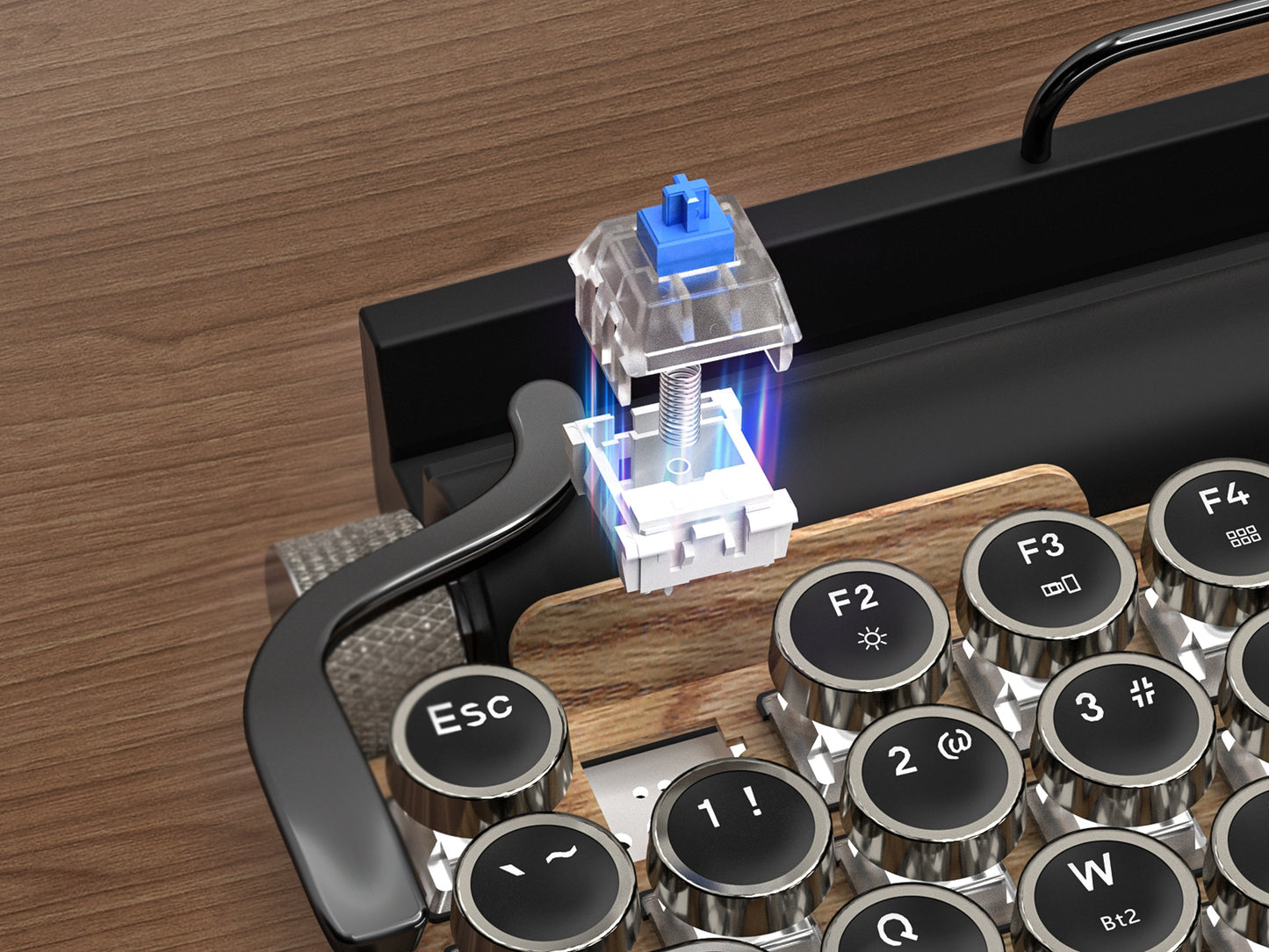 Wired & Wireless Retro Multi-Device Mechanical Typewriter, Compact 80% Layout Keyboard, Hotswappable, Wireless 5.0, Round Keycaps, LED Backlit, For Windows/IOS/Android/Linux