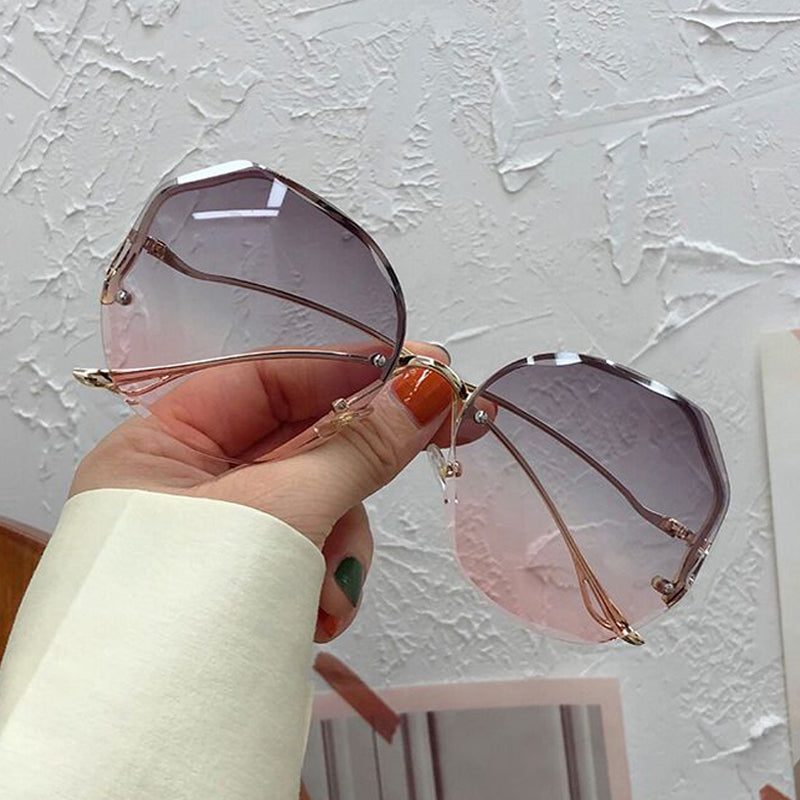 Irregular Round Women Designer Gradient Fashion  Female Rimless Metal Curved Temples fashion glasses