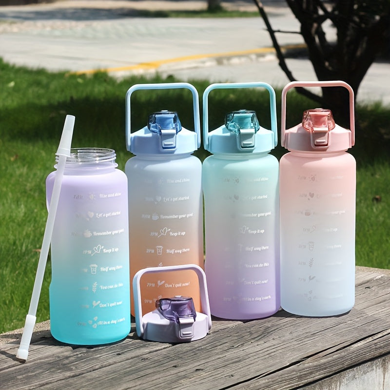 2 Liters Reusable Plastic Water Bottle With Straw & Time Marker - Perfect For Men & Women's Sports & Fitness!