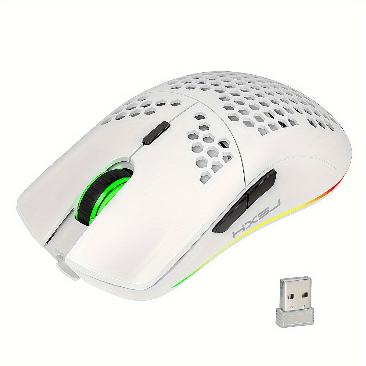 [Wireless Gaming] HXSJ 2.4G Wireless Gaming Mouse | Right-Handed | RGB Lighting, Rechargeable, Honeycomb Design | Gaming | Right-Handed Comfort | White