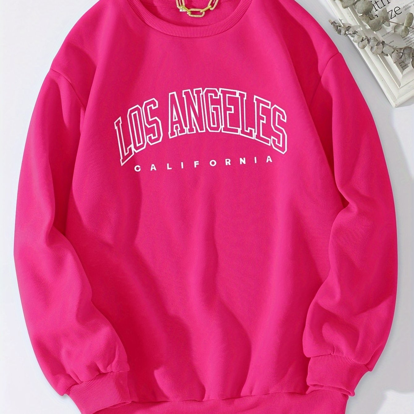 Los Angeles Print Preppy Sweatshirt, Long Sleeve Crew Neck Casual Sweatshirt For Winter & Fall, Women's Clothing