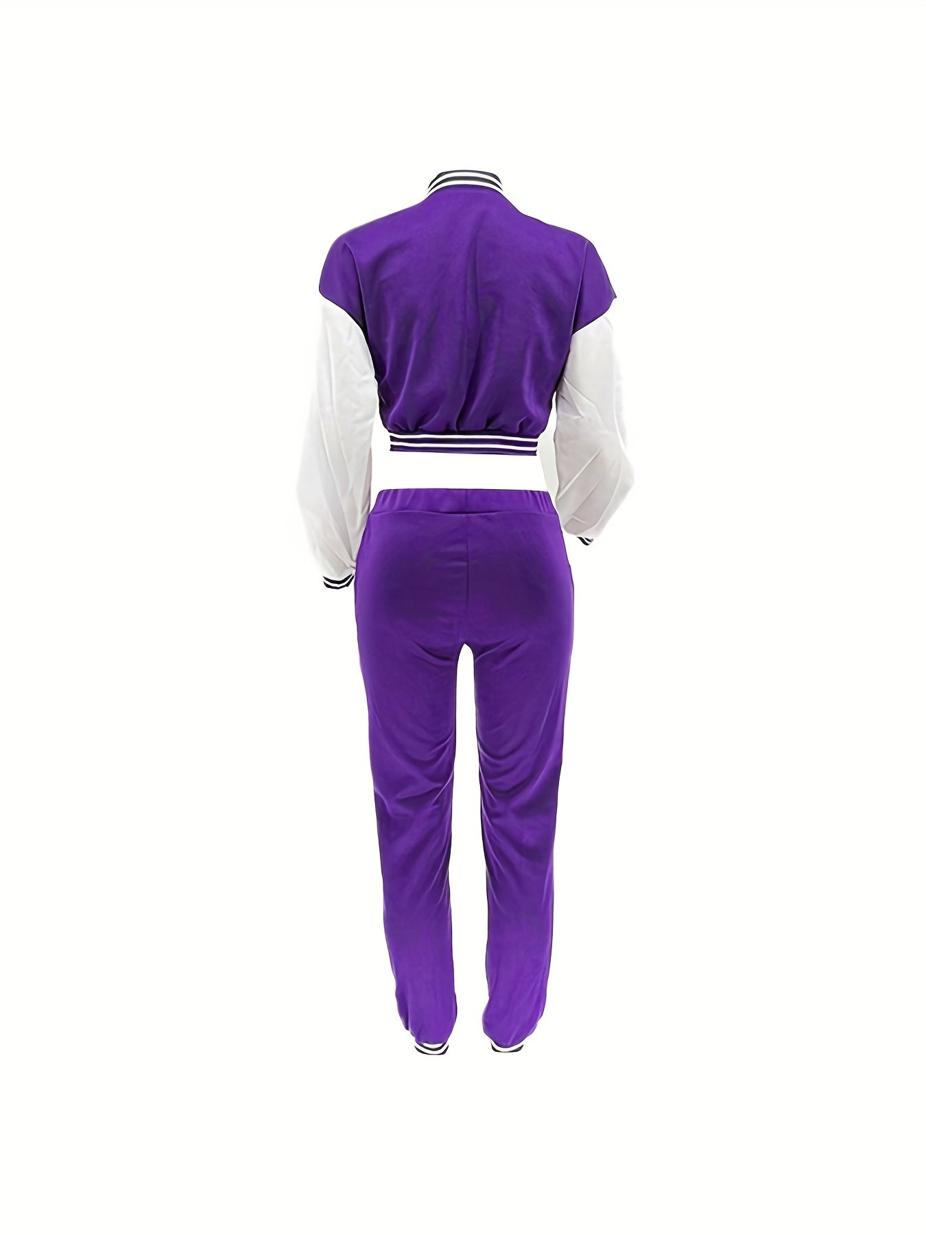 Chic, Women's Casual Letter Print Baseball Jacket and Pants Set - Red and White, Polyester Blend, Machine Washable, Fall/Winter Fashion Ensemble