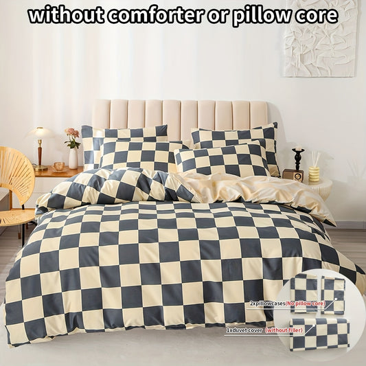 3pcs Checkered Duvet Cover Set, Bedding Set For Bedroom, Guest Room (1*Duvet Cover + 2*Pillowcases, Without Core)