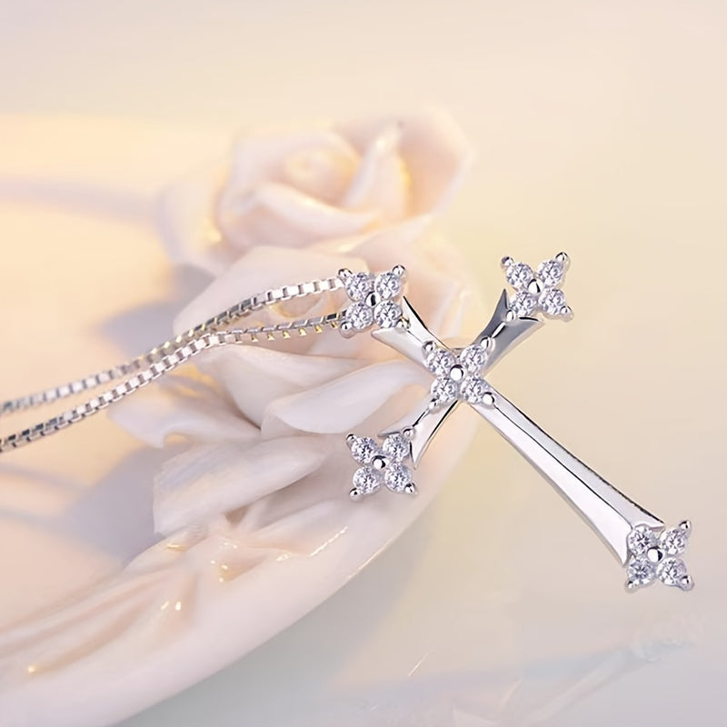 Charm Inlaid White zirconia Cross Pendant Necklace For Women's Party Birthday Fashion Jewelry