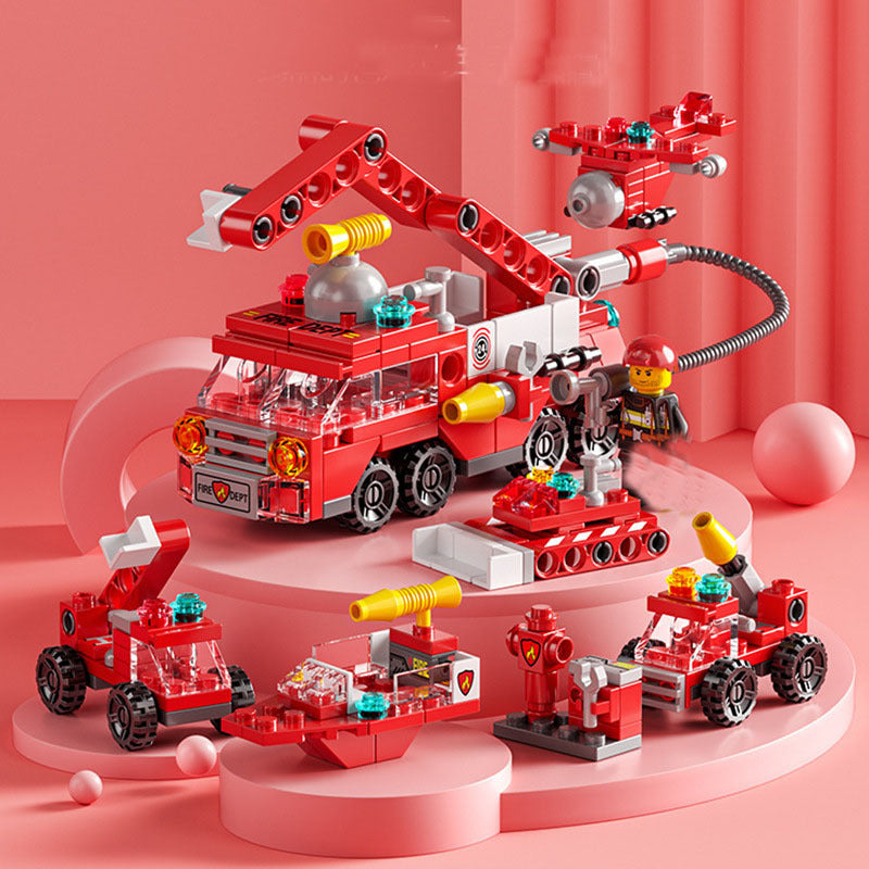 142Pcs City Fire Truck Fighting Building Blocks Sets Fire Brigade Car Model Toy Small Particles Bricks DIY Educational Toys For Children 6+