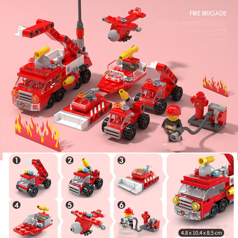 142Pcs City Fire Truck Fighting Building Blocks Sets Fire Brigade Car Model Toy Small Particles Bricks DIY Educational Toys For Children 6+