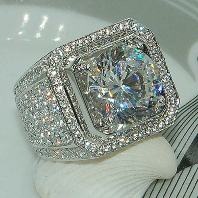 1pc Fashion Men's Ring Birthstone Engagement Wedding Band Anniversary Christmas Gifts For Men Boyfriend Ring Artificial Jewelry US Size 6-13#
