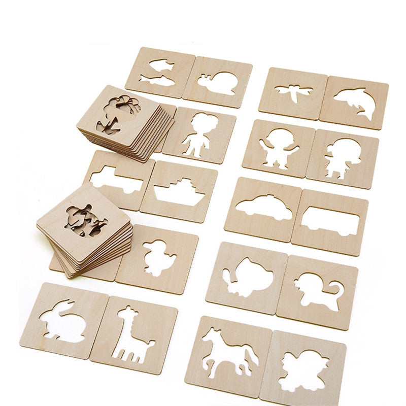 20pcs Wooden Drawing Stencils Kit, Drawing Board Toys Coloring Puzzle Arts Crafts Set, Educational Toys halloween christmas gift