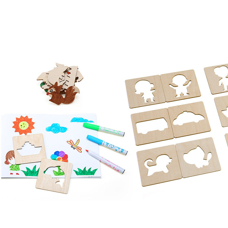 20pcs Wooden Drawing Stencils Kit, Drawing Board Toys Coloring Puzzle Arts Crafts Set, Educational Toys halloween christmas gift