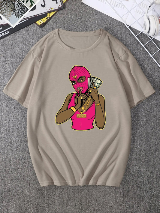 Plus Size Men's Casual Graphic Tees For Summer, Pink Savage Print Crew Neck Oversized T-shirts, Trendy Chic Outfit Men's Clothings
