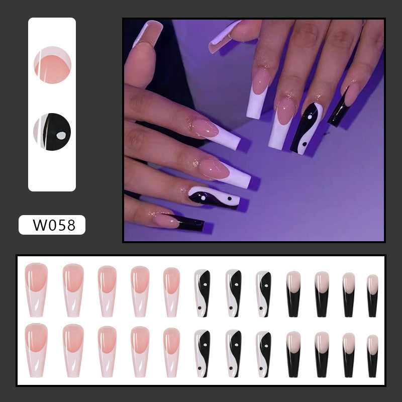 Long Ballerina Press On Nails With Tai Chi Designs, Nude White Coffin Fake Nails, Glossy False Nails For Women And Girls, 24 Pcs