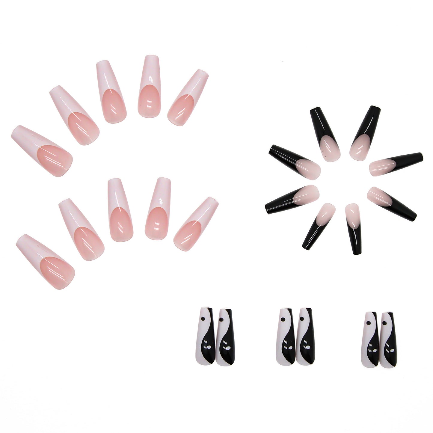 Long Ballerina Press On Nails With Tai Chi Designs, Nude White Coffin Fake Nails, Glossy False Nails For Women And Girls, 24 Pcs