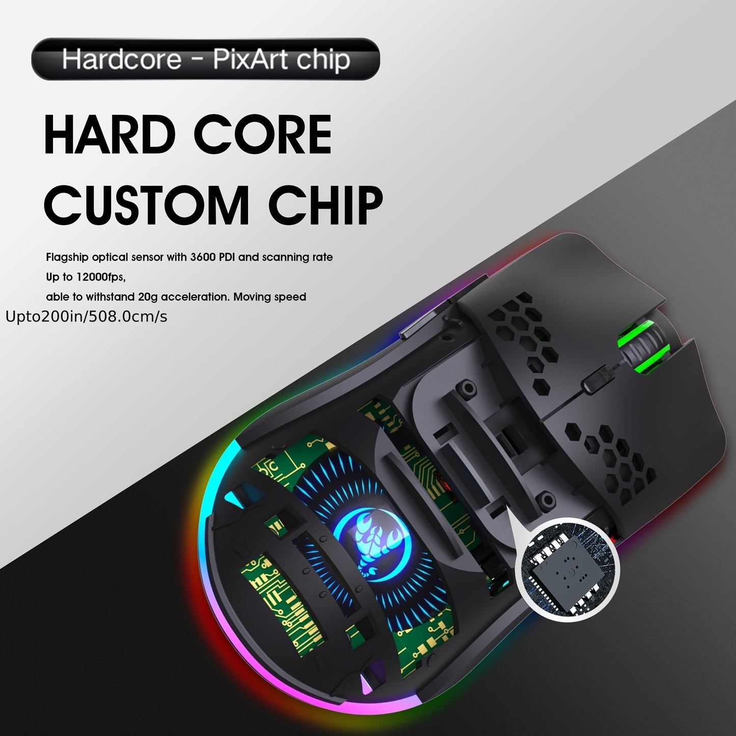 [Wireless Gaming] HXSJ 2.4G Wireless Gaming Mouse | Right-Handed | RGB Lighting, Rechargeable, Honeycomb Design | Gaming | Right-Handed Comfort | White