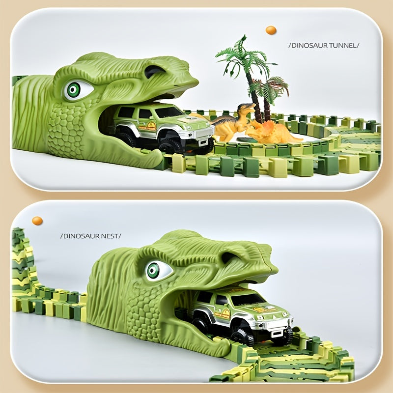 Dinosaur Toys Race Car Track, Create A Dinosaur World Road Race, Flexible Dinosaur Track Toys Set 120/240pcs Christmas Birthday Gifts For Boys Girls Kids Christmas Halloween Thanksgiving Gift Carnival