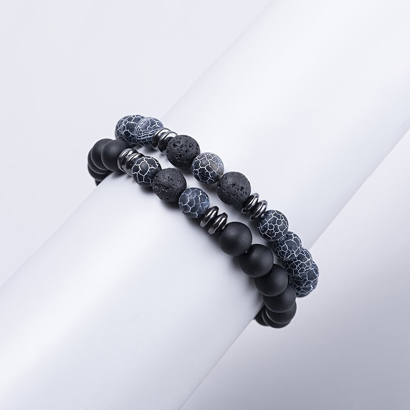 Tiger Eye Beaded Couple Bracelet Set, Men's Agate Stretch Bracelet