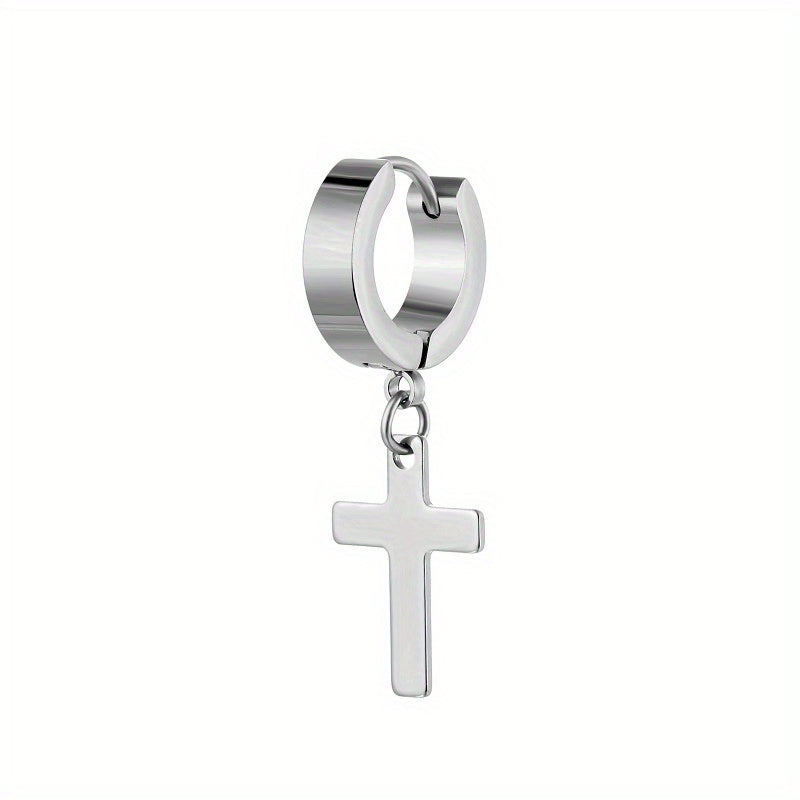 2pairs Simple Cross Ear Buckle Earrings, Men's Stainless Steel Ear Clip Earrings
