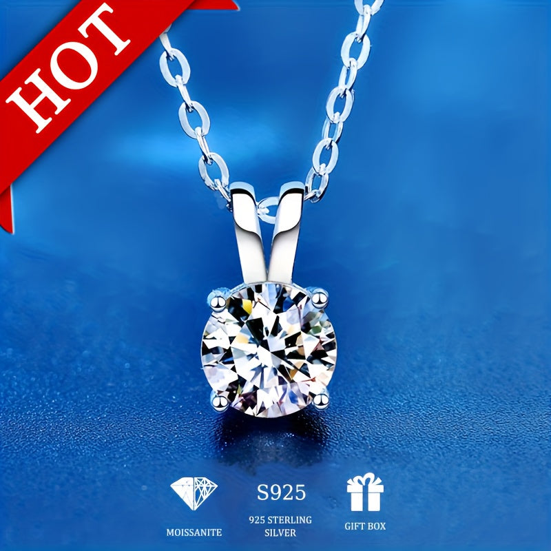 Moissanite 925 Sterling Silver 1-2CT Classic 4 Claw Pendant Necklace Luxury Wedding Engagement For Women  Gift