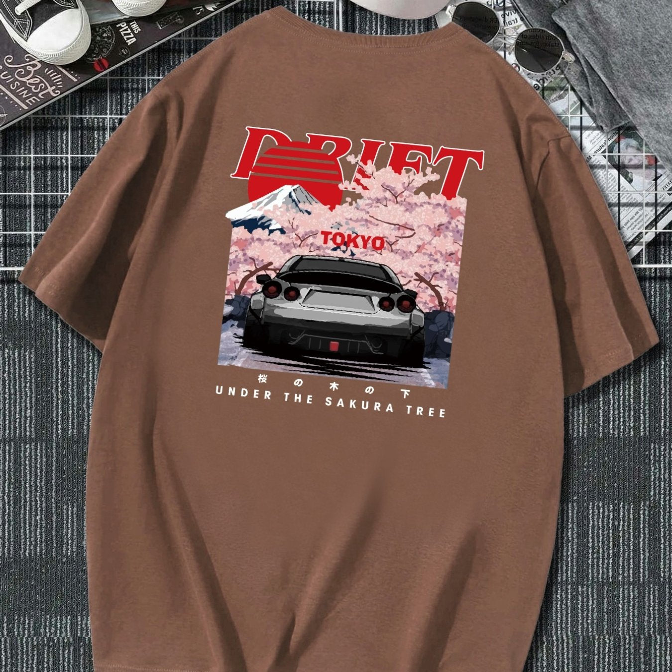 Plus Size Drift Car Men's Casual Trendy Graphic Print Comfortable Crew Neck Short Sleeve T-shirts, Summer Oversized Loose Tees