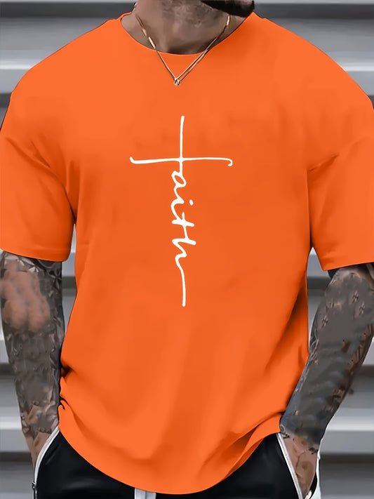 Plus Size Faith & Skull Men's Casual Trendy Graphic Print Comfortable Crew Neck Short Sleeve T-shirts, Summer Oversized Loose Tees, Plus Size Women & Men Clothes Best Seller Gifts