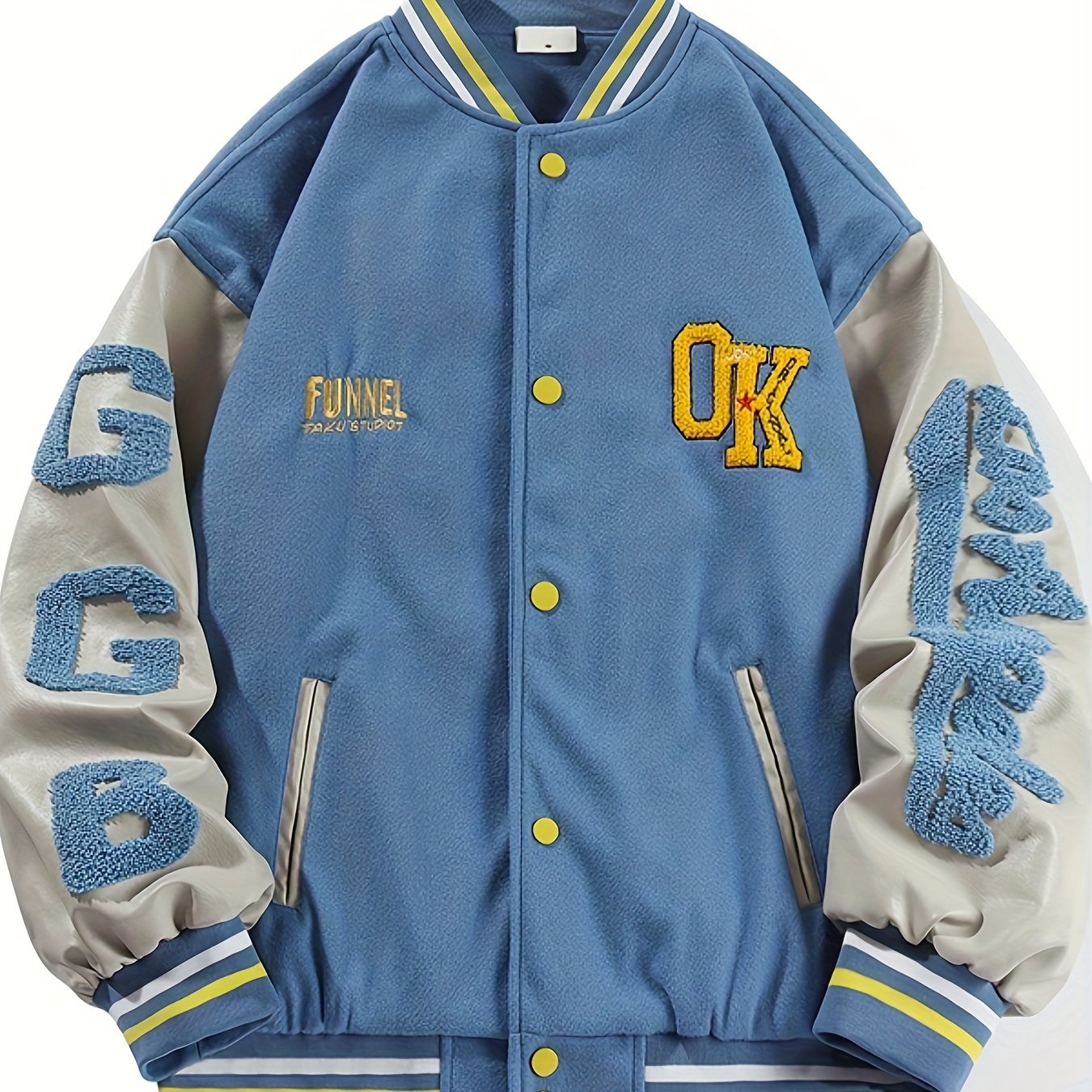 Men's Fleece College Varsity Jacket, Baseball Vintage Jacket, Casual Streetwear Coats Plus Size