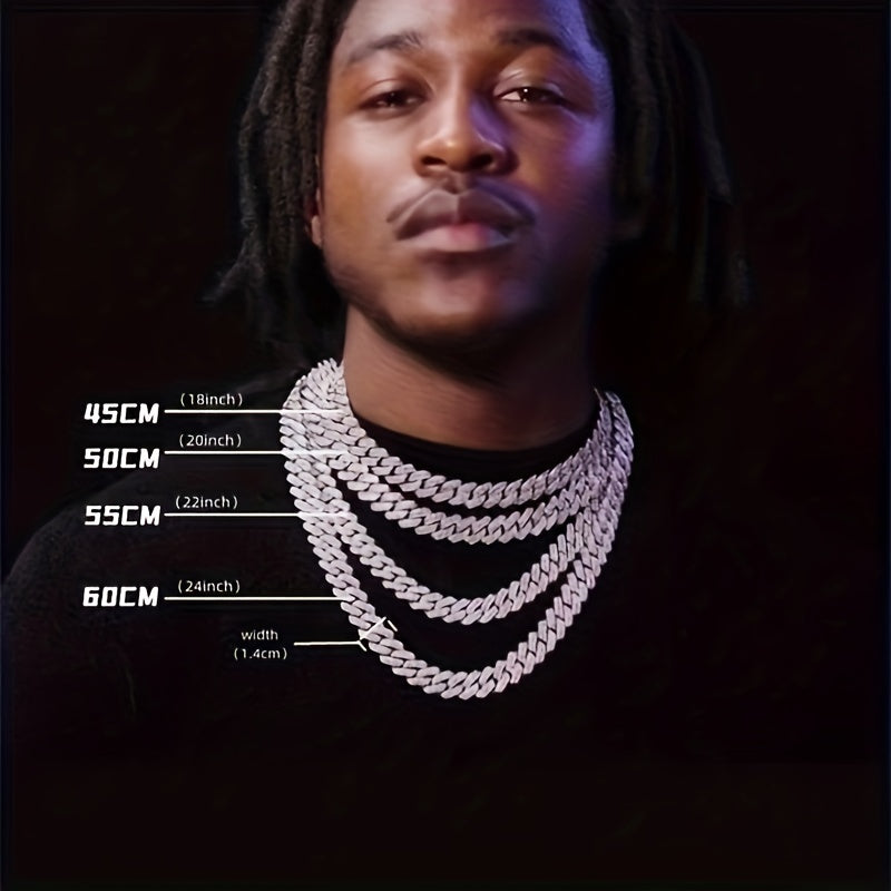 Chunky Iced Out Rhinestone Cuban Link Chain Necklace For Men, father's day gift