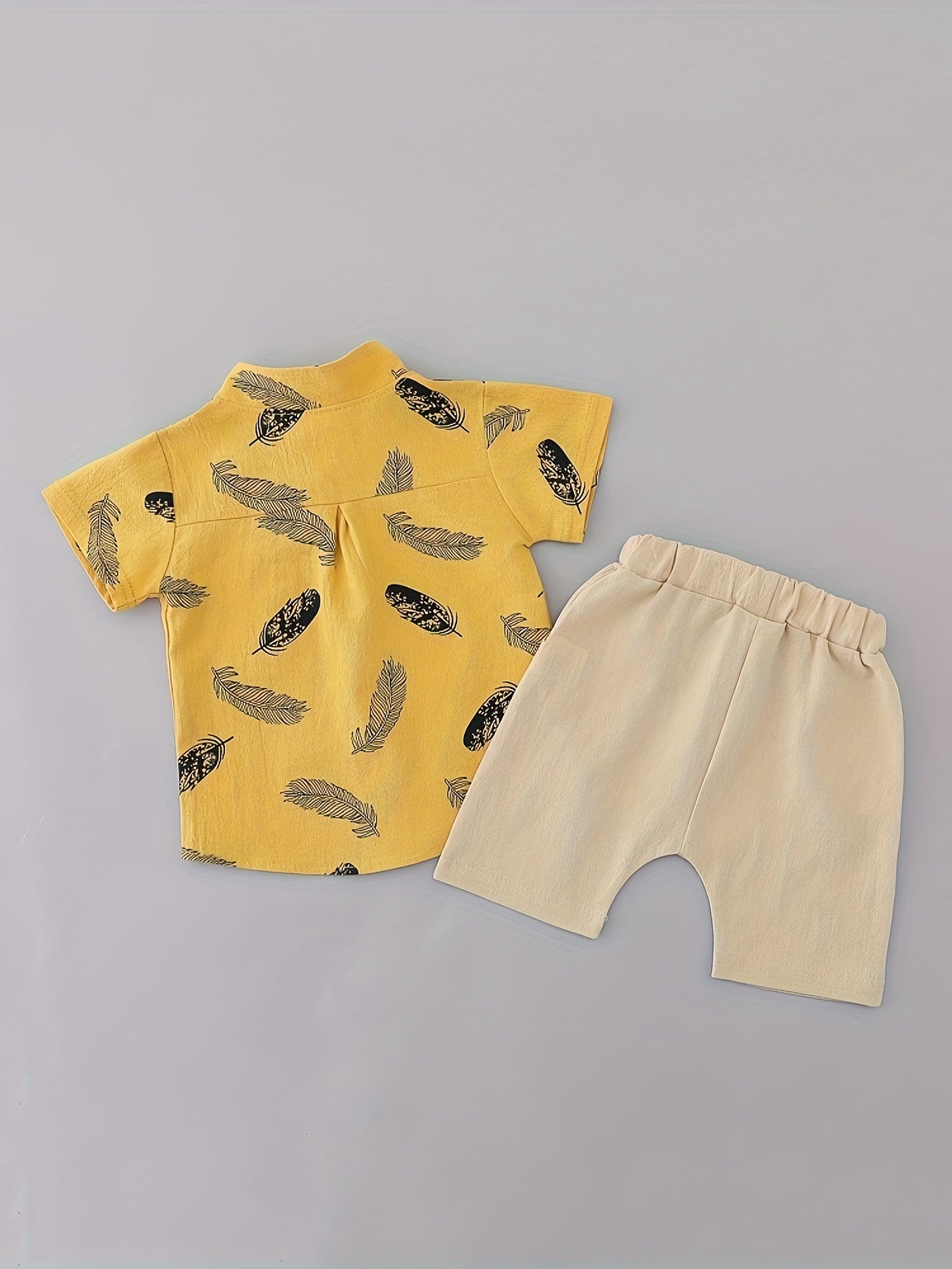 2pcs Baby Boys Casual Feather Pattern Short Sleeve Shirt & Shorts Set Clothes Outdoor Set