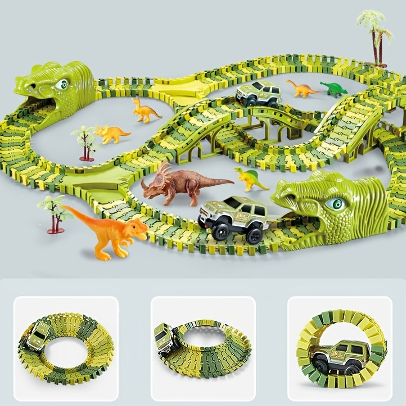 Dinosaur Toys Race Car Track, Create A Dinosaur World Road Race, Flexible Dinosaur Track Toys Set 120/240pcs Christmas Birthday Gifts For Boys Girls Kids Christmas Halloween Thanksgiving Gift Carnival