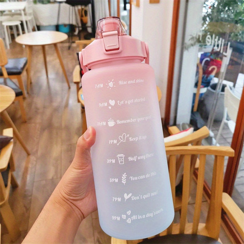 2 Liters Reusable Plastic Water Bottle With Straw & Time Marker - Perfect For Men & Women's Sports & Fitness!