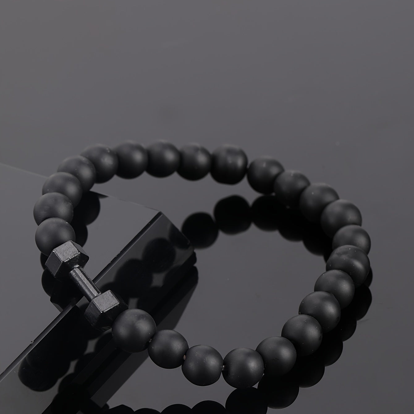 Frosted Bead Dumbbell Bracelet - Premium Fitness-Inspired Accessory for Men with Sleek Modern Design - Perfect Gift for Fitness Enthusiasts